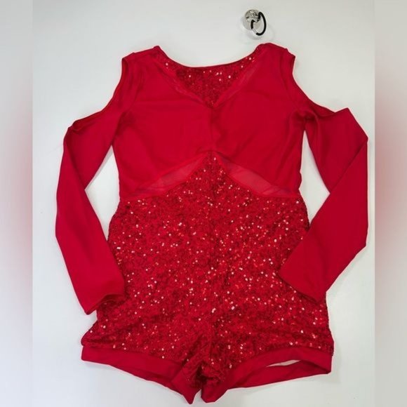 Weissman Dance Performance Costume Child’s Size XXL Red Sequin One Piece NEW - Picture 8 of 13